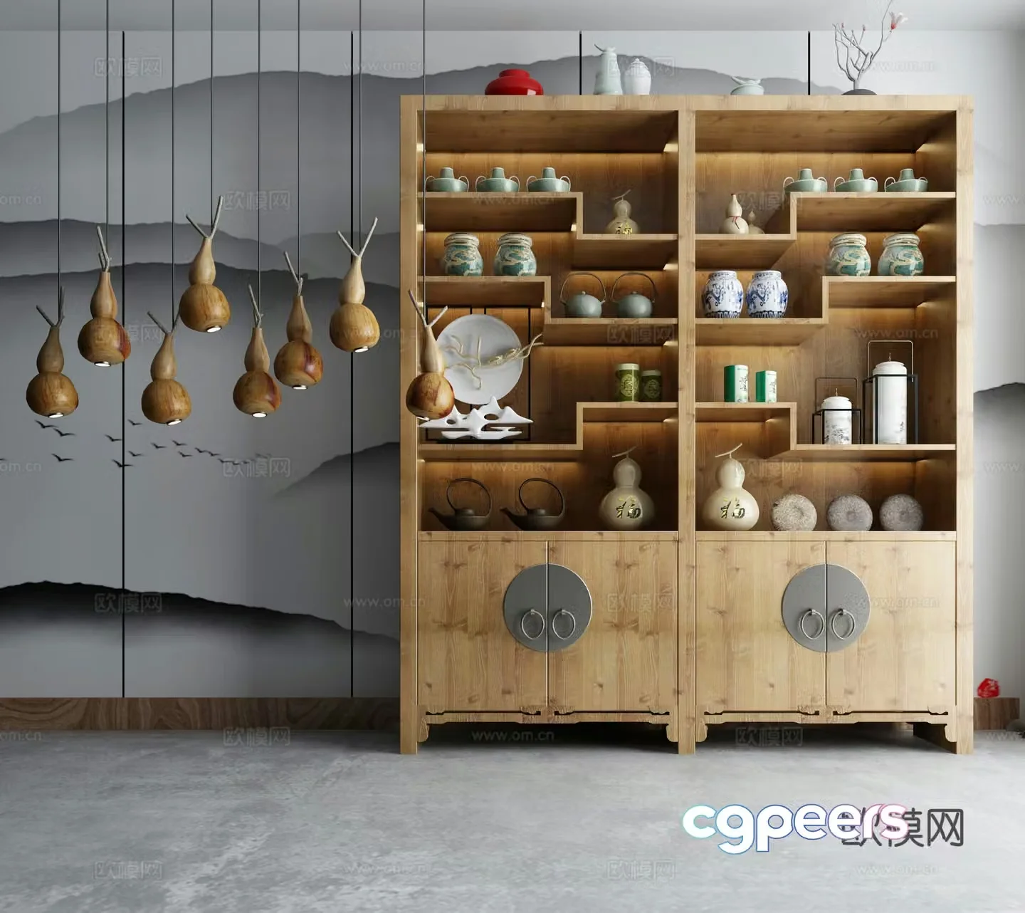 New Chinese style decorative cabinet combination 3D model