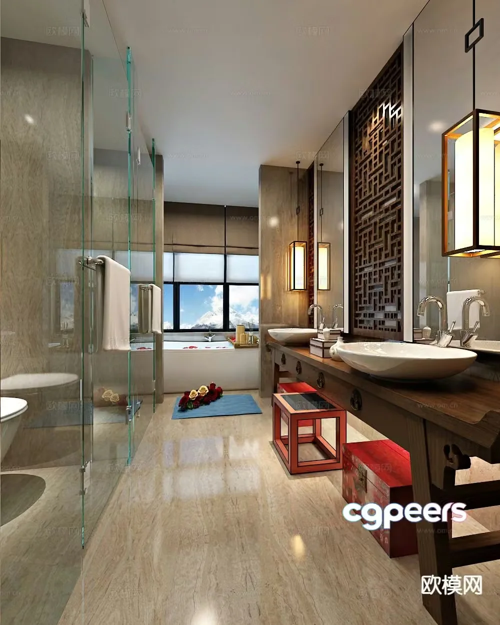 New Chinese style bathroom bathroom toilet 3d model