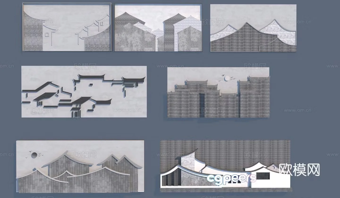 New Chinese style background wall 3D model