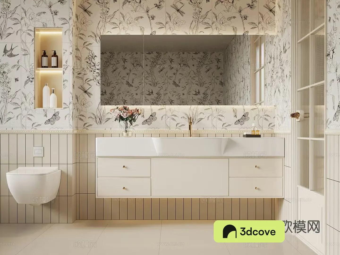Bathroom French cream style bathroom cabinet toilet