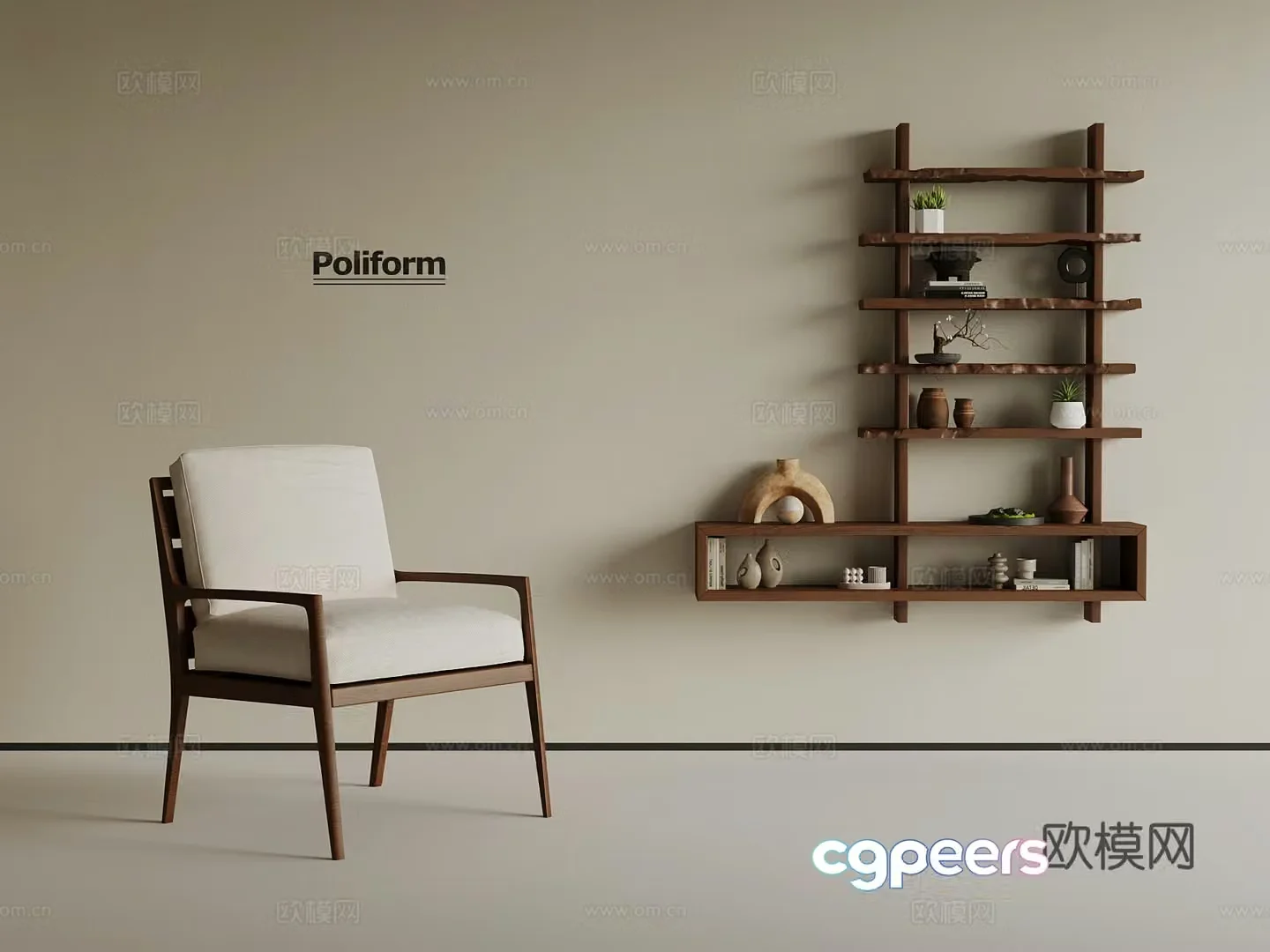 Middle style storage rack leisure chair 3d model