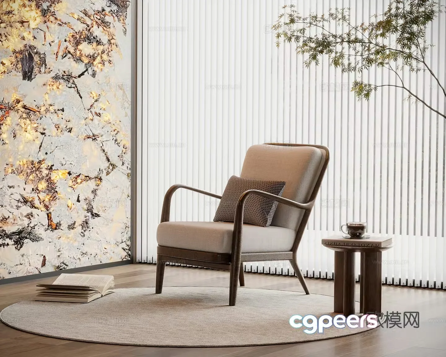 Medium style leisure chair armchair corner 3D model