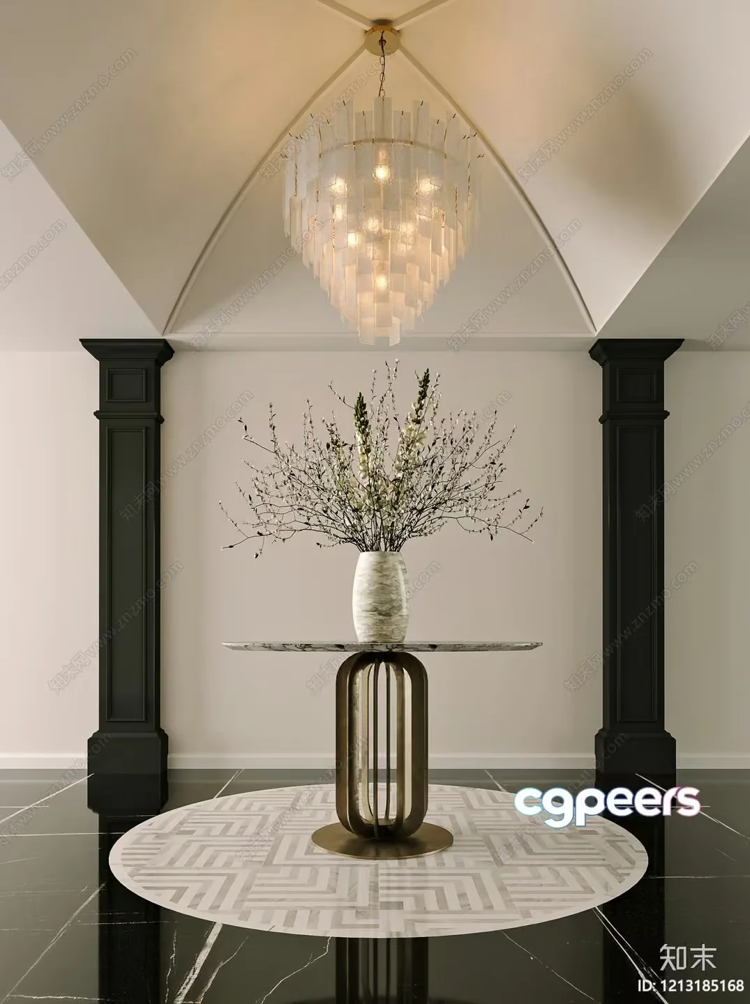 Modern Foyer With A Chandelier 3D Model – 5618 – VRAY Render