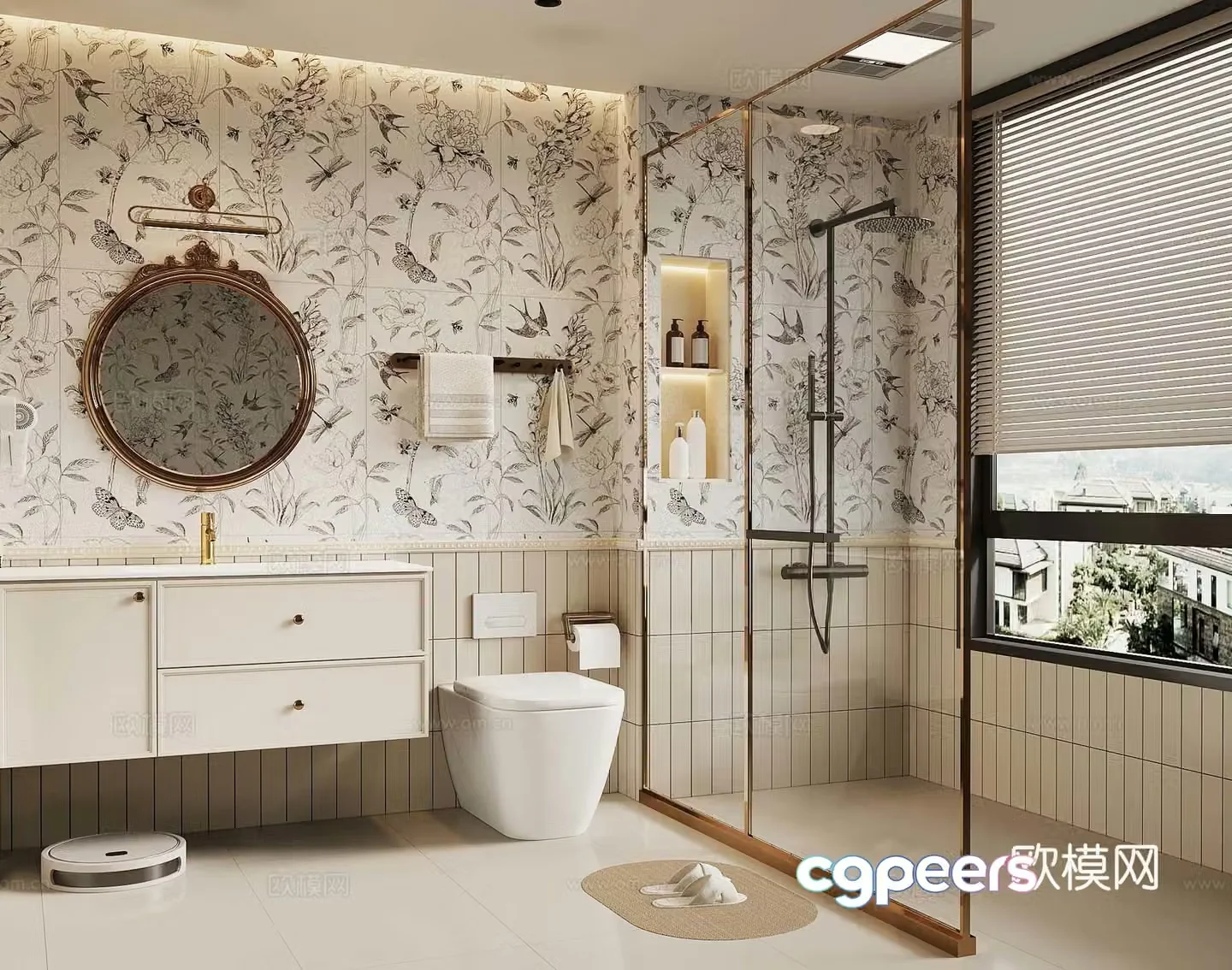 French bathroom bathroom cabinet shower toilet 3d model