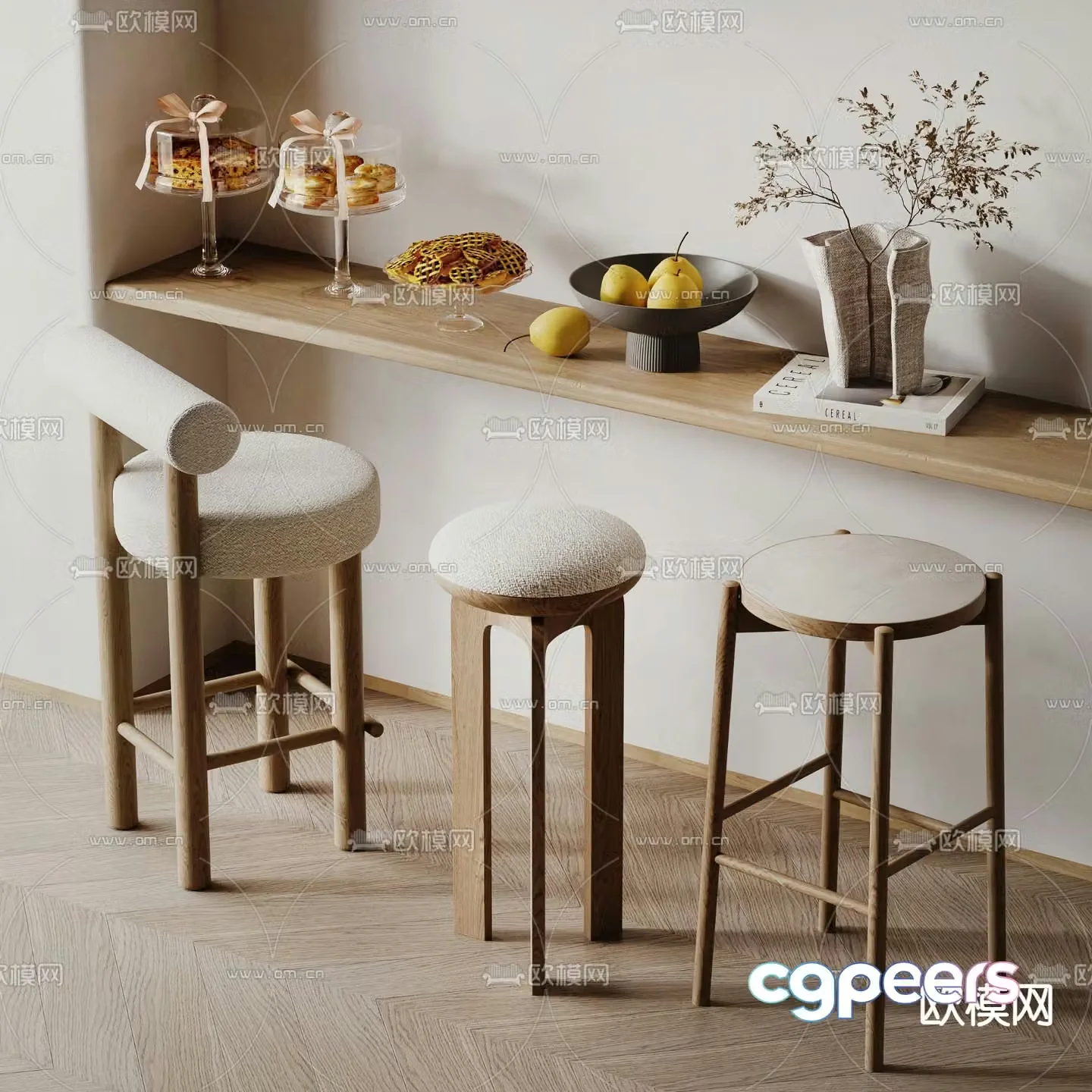 Modern Nordic bar stool bar stool high stool 3d model