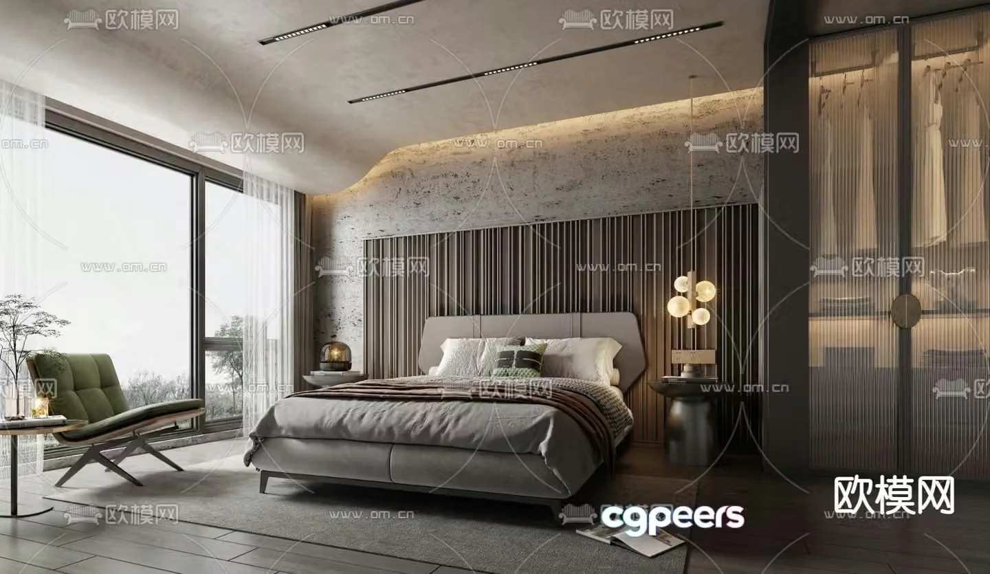 Minotti modern wabi-sabi style bedroom master room 3d model