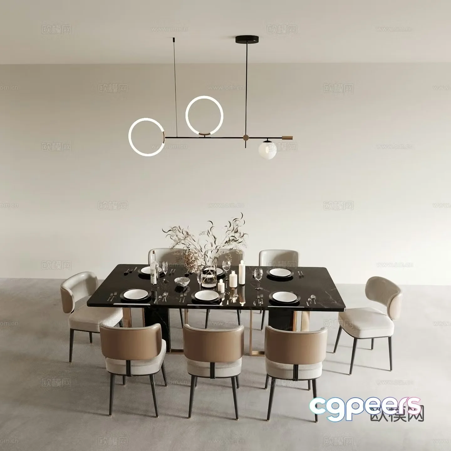 Modern dining table and chairs 3d model