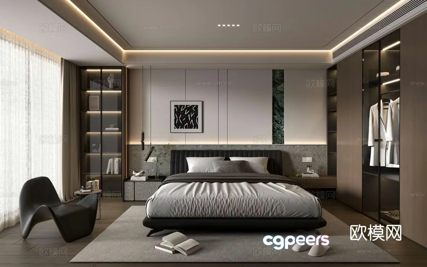 Modern Italian bedroom Italian home bedroom Master bedroom Double bed Leisure chair 3d model