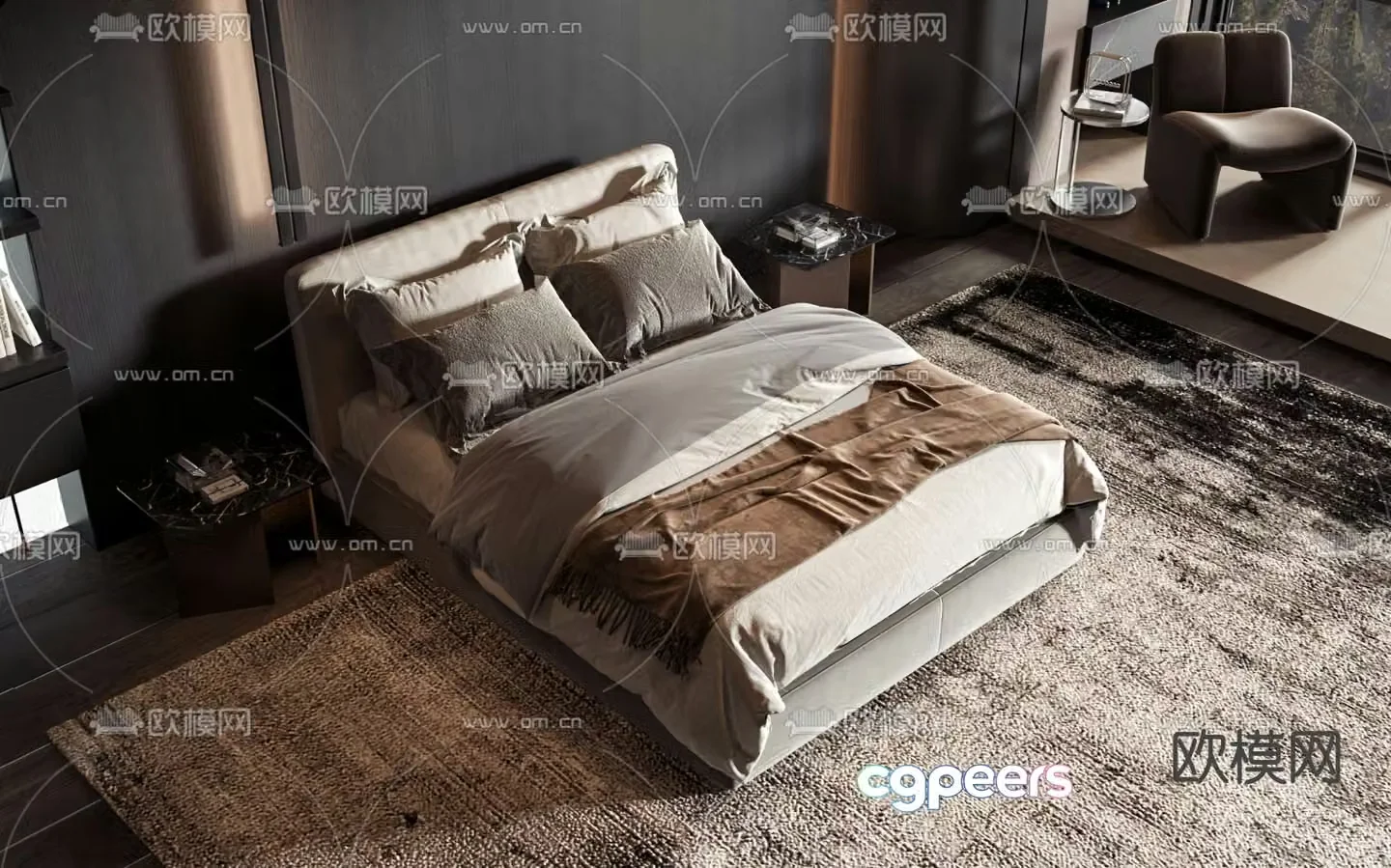 Double bed commercial bed 3d model
