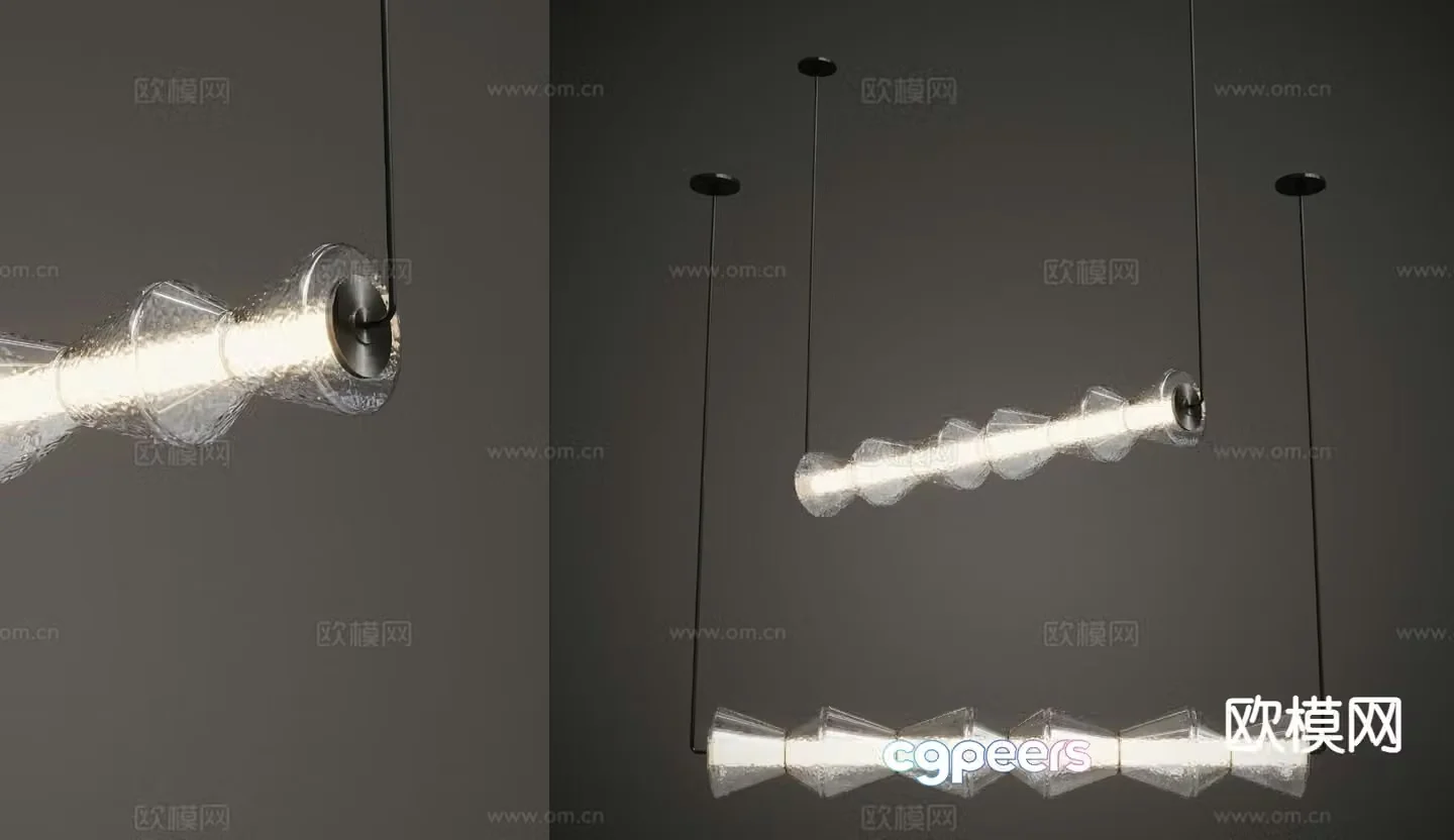 Modern glass chandelier strip light 3d model