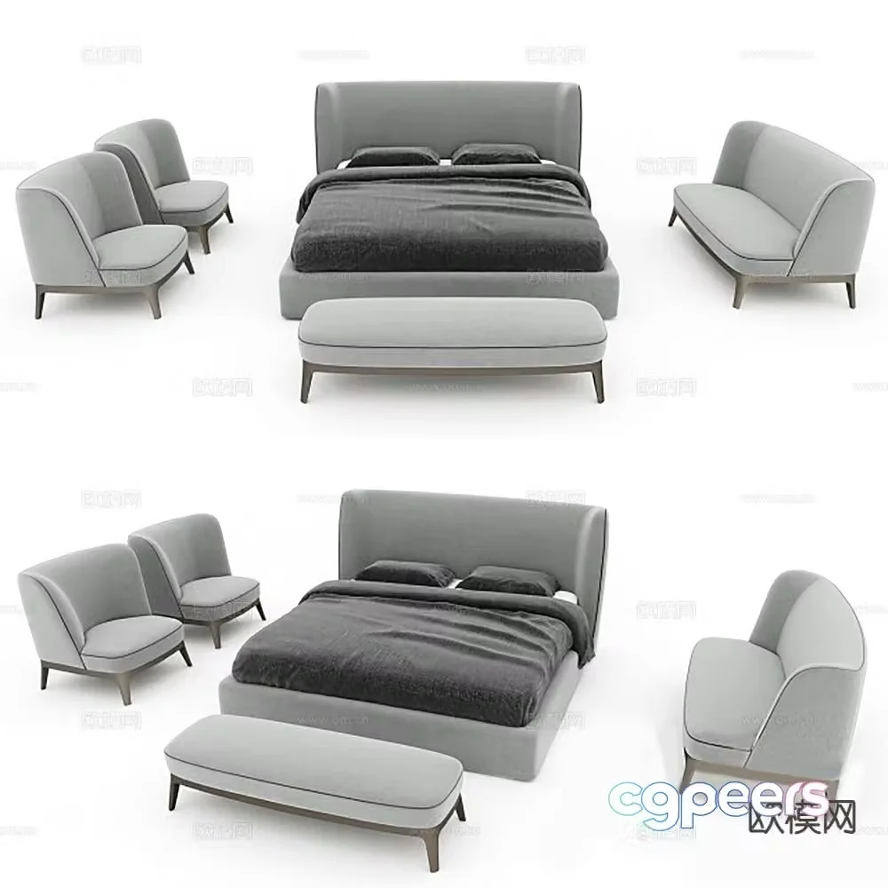 Modern double bed 3d model