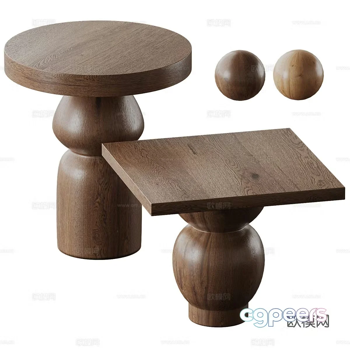 Middle-aged tea table coffee table combination side table solid wood tea table solid wood edge table artistic tea table round table 3D model
