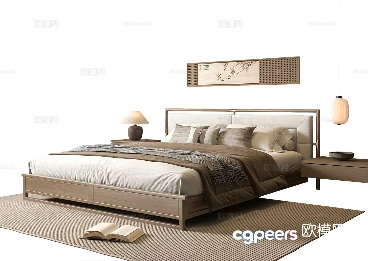 New Chinese style double bed 3D model