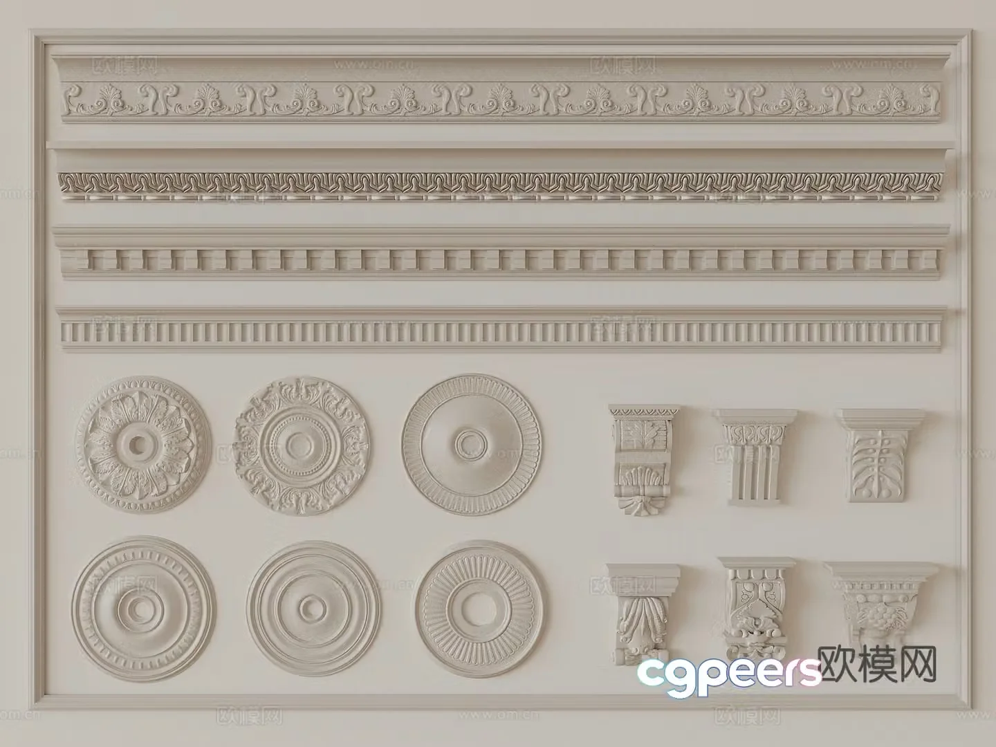 Simple European carving gypsum line 3D model of gypsum components