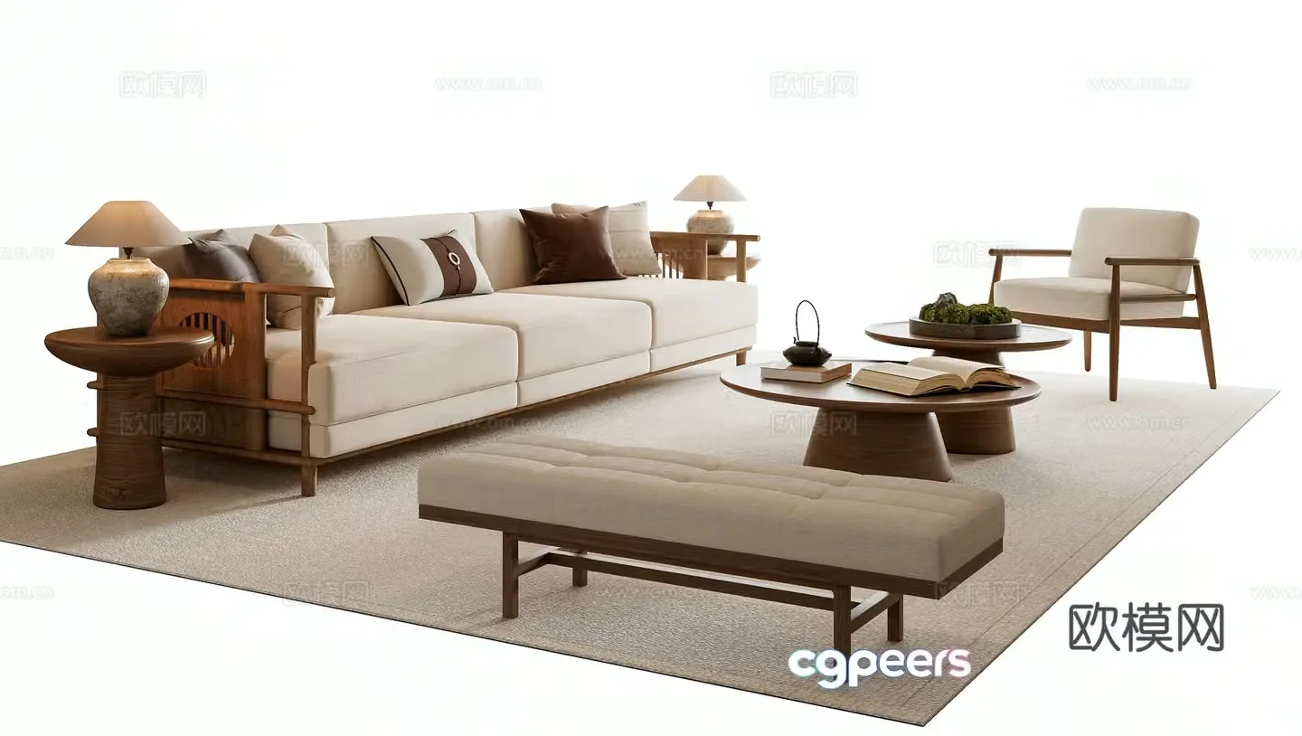 New Chinese sofa coffee table combination 3D model