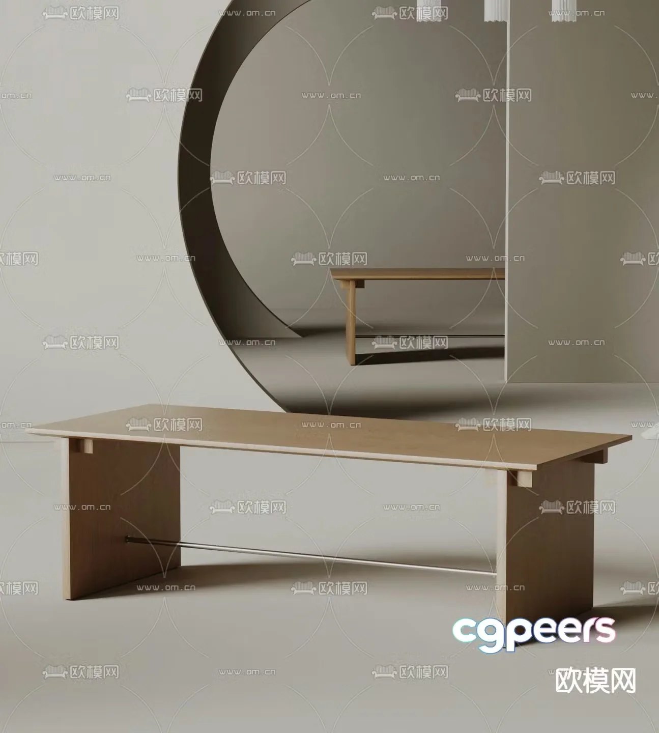 solid wood dining table long table simple table 3d model