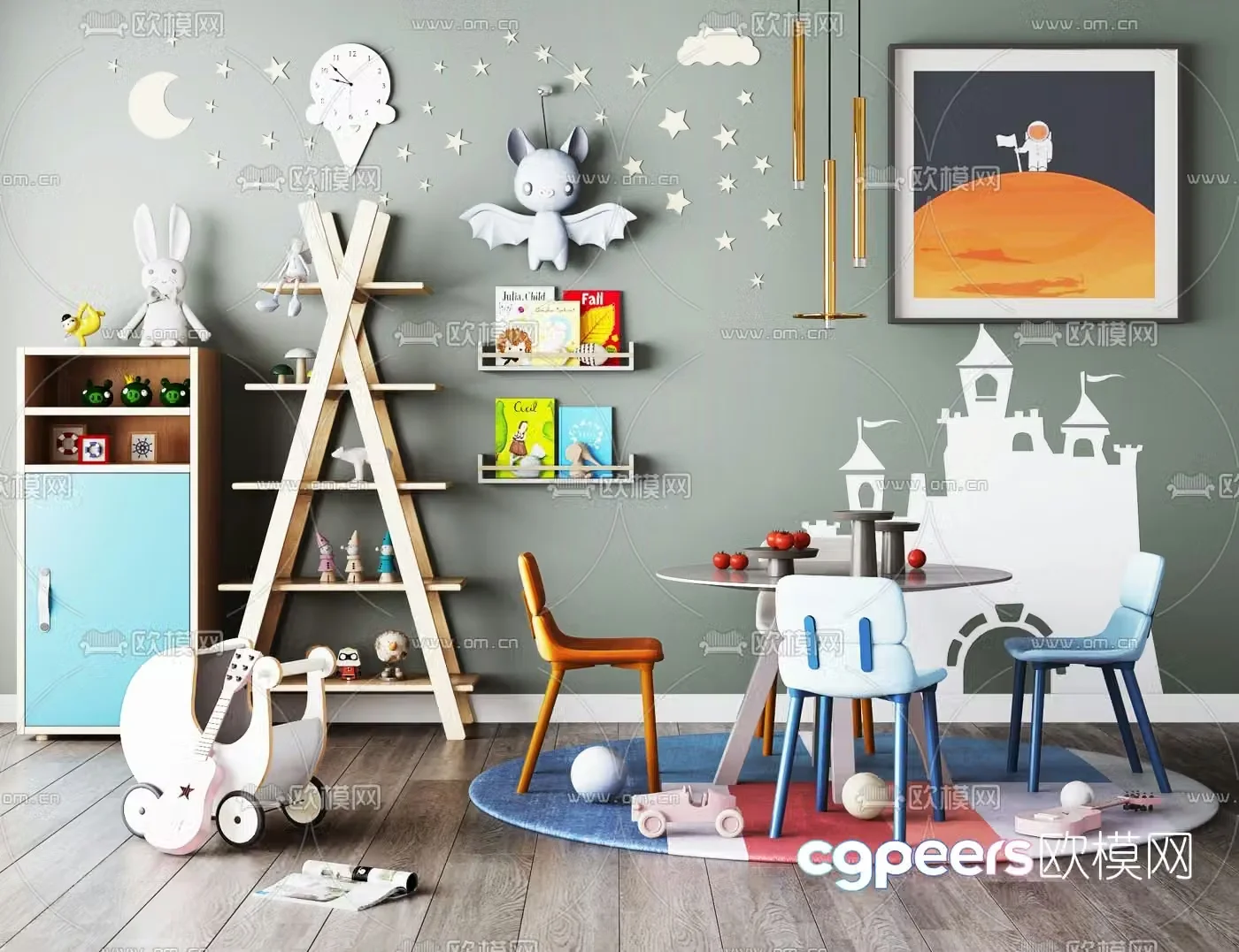 Modern children’s table and chair play set 3d model