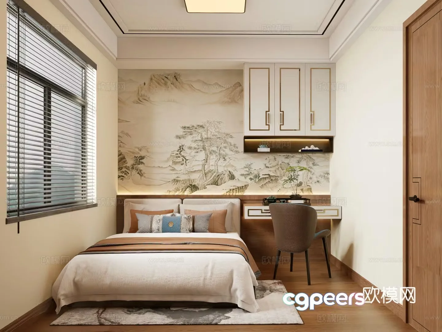 Chinese style bedroom second bedroom elderly room 3D model