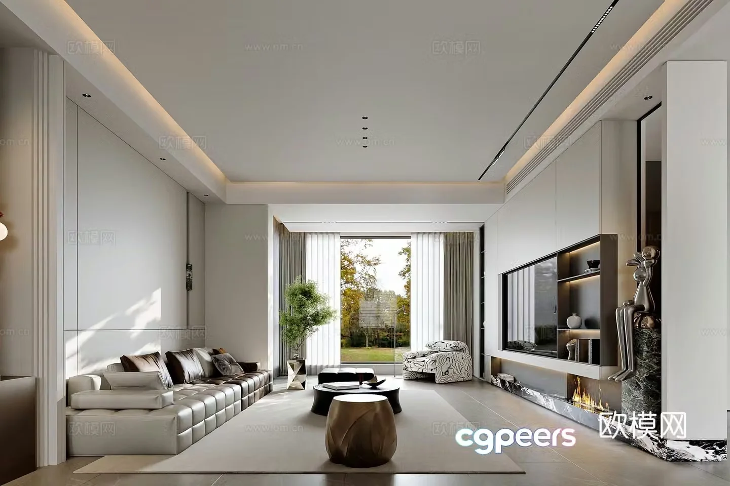 Modern style home living room dining room stairwell 3d model
