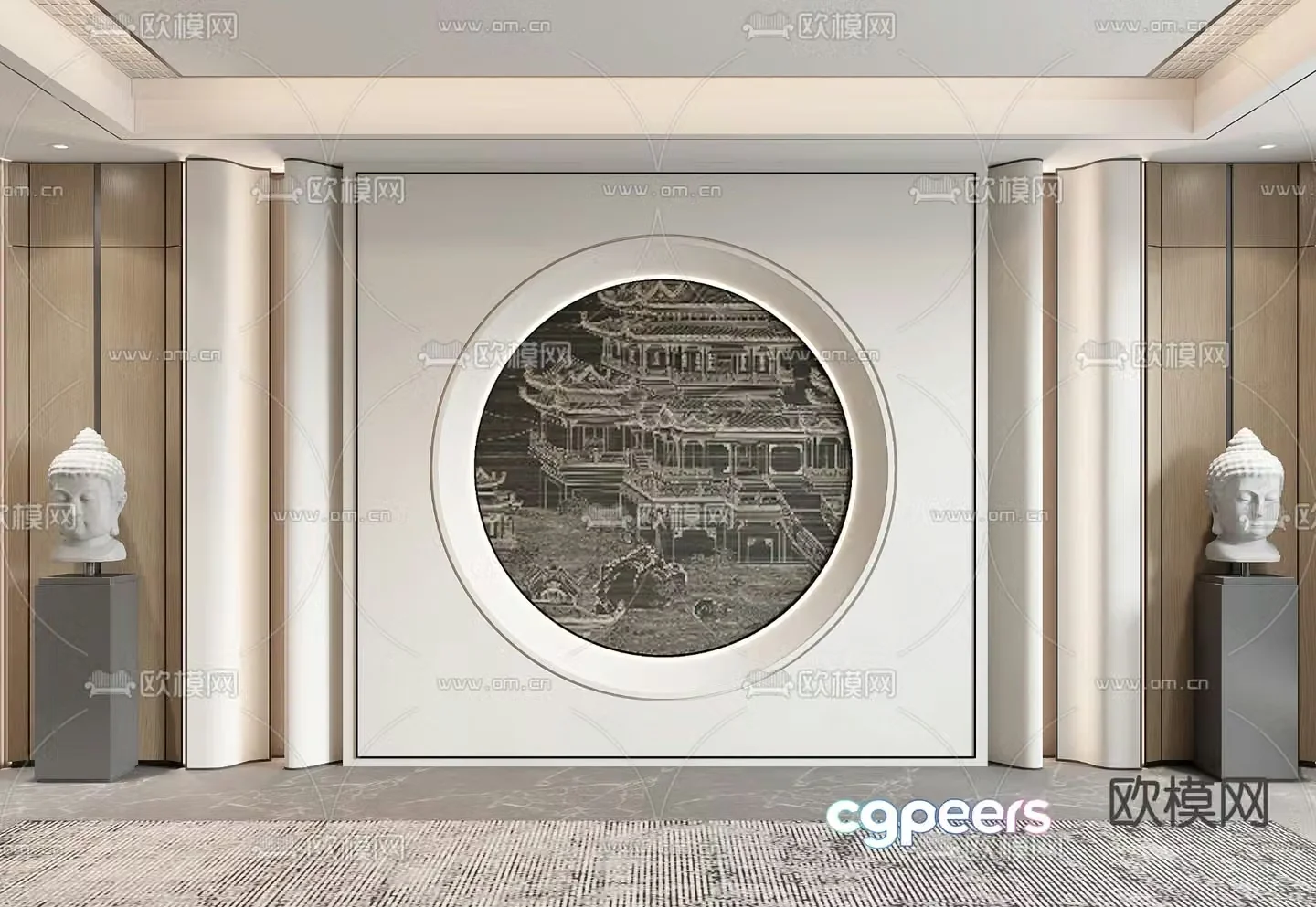 New Chinese style background wall sofa background 3d model