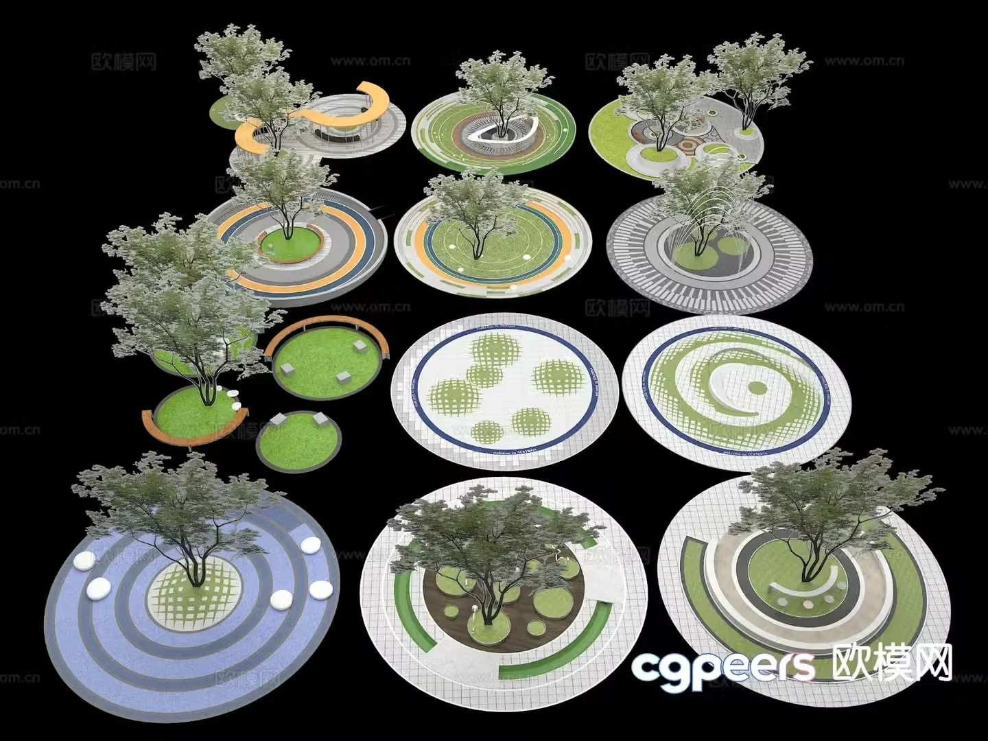 Circular landscape sketch pocket park landscape circular tree pool 3D model