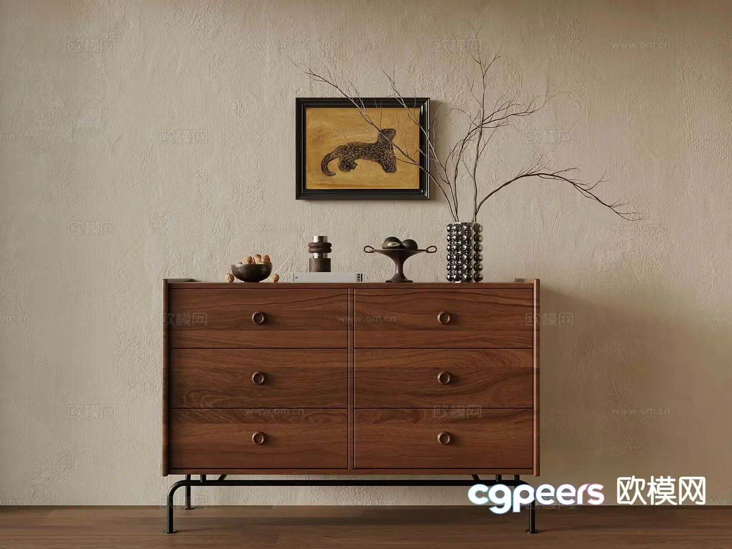 Medieval style entrance cabinet side cabinet chest of drawers 3D model