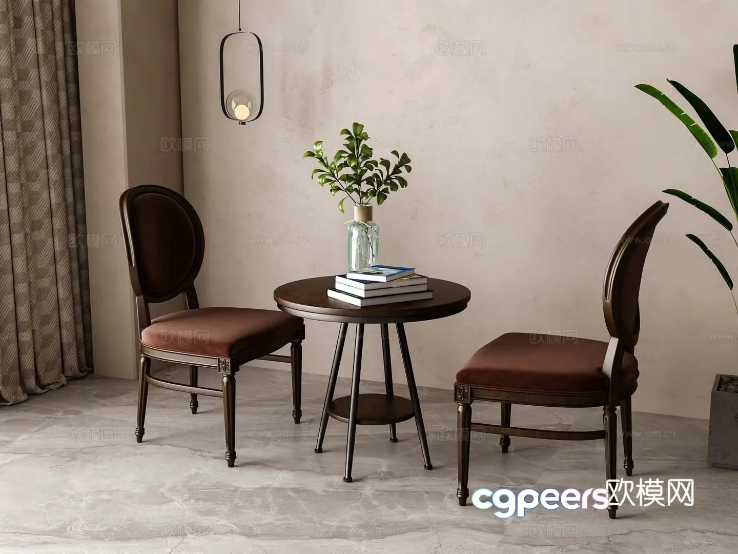 American casual table and chair combination 3D model