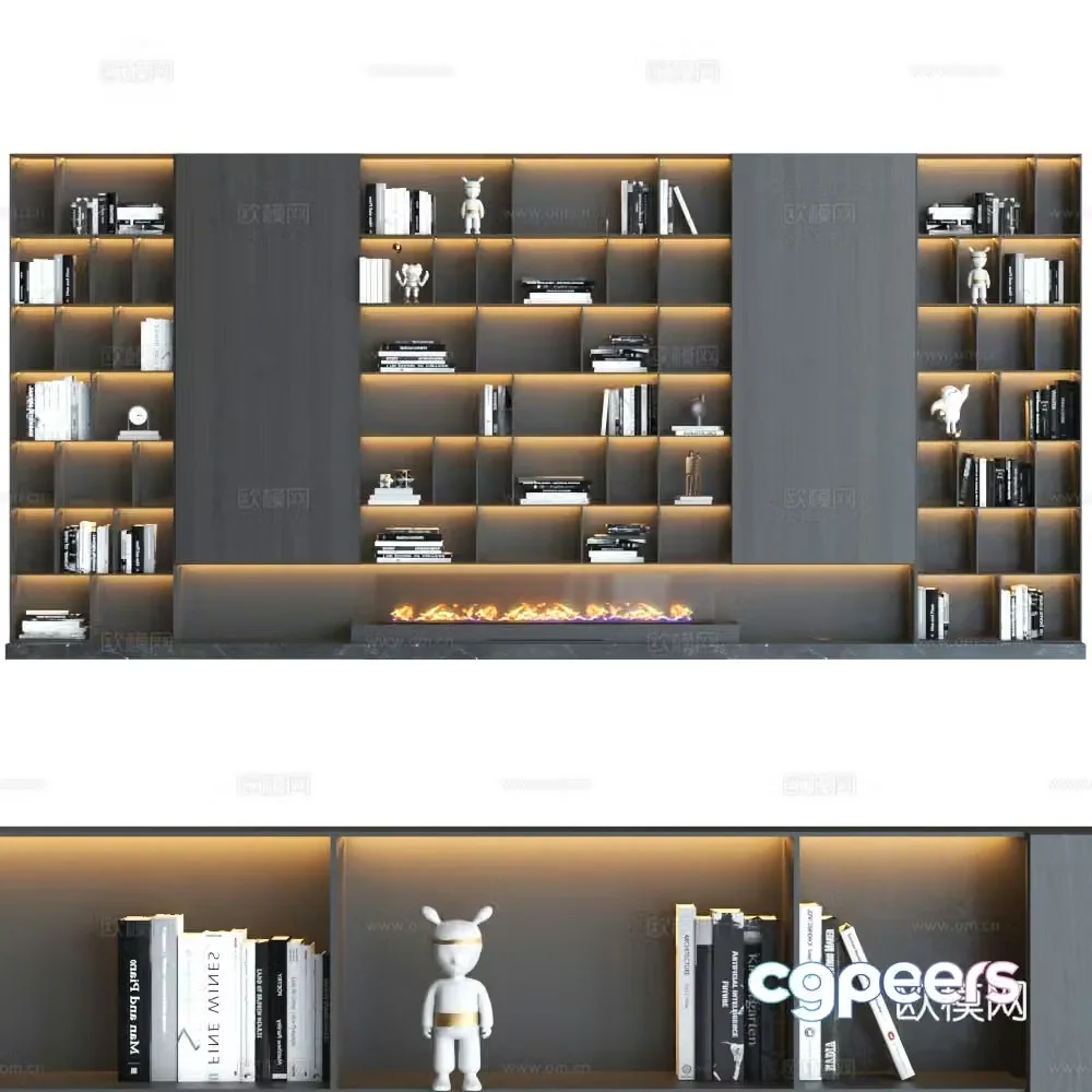 Modern bookcase Combination bookcase Study room bookcase Full wall bookcase Italian bookcase 3D model