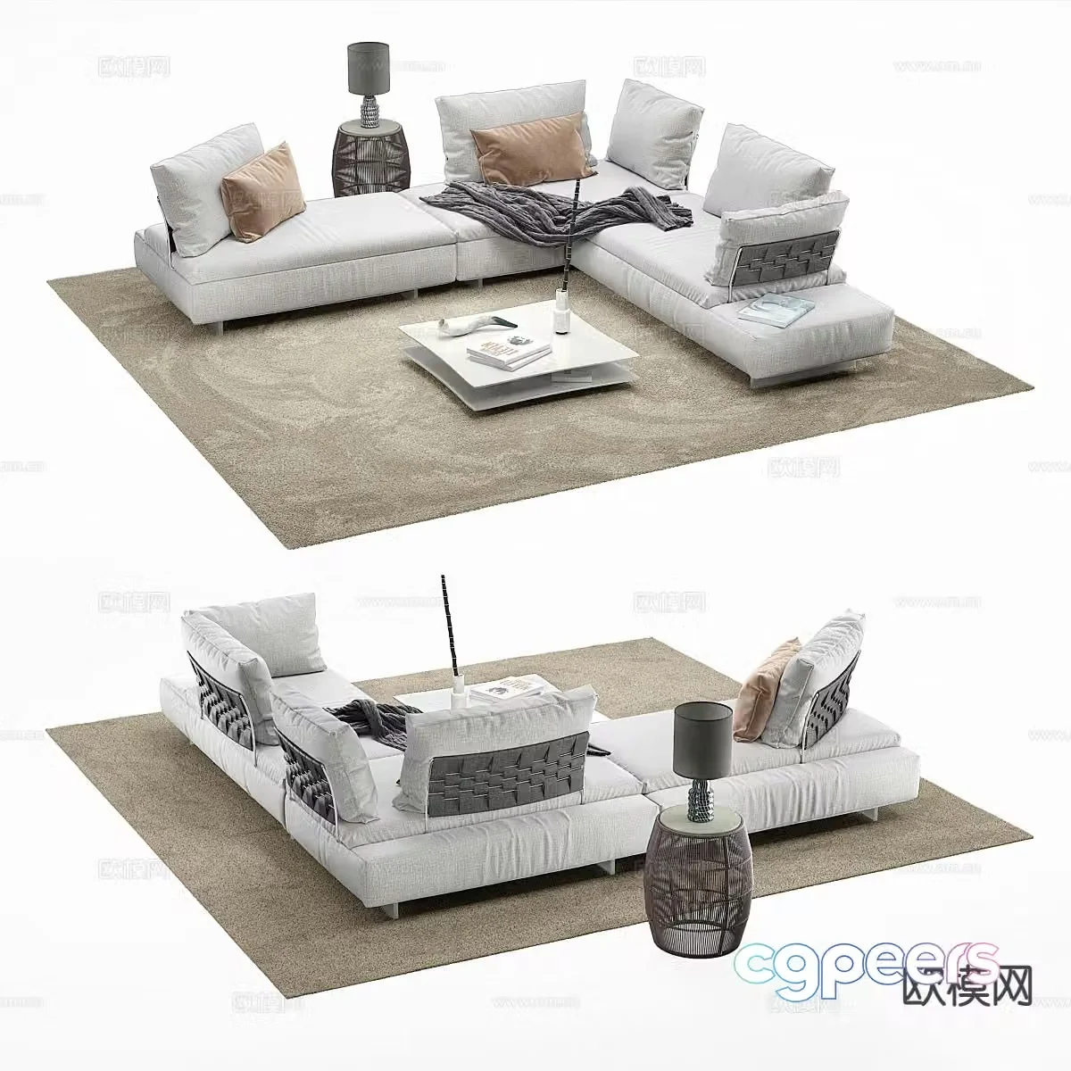 Corner sofa coffee table modular sofa 3d model