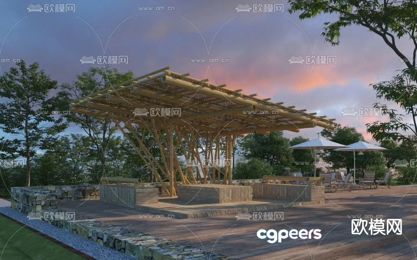 Bamboo gallery frame pavilion 3d model