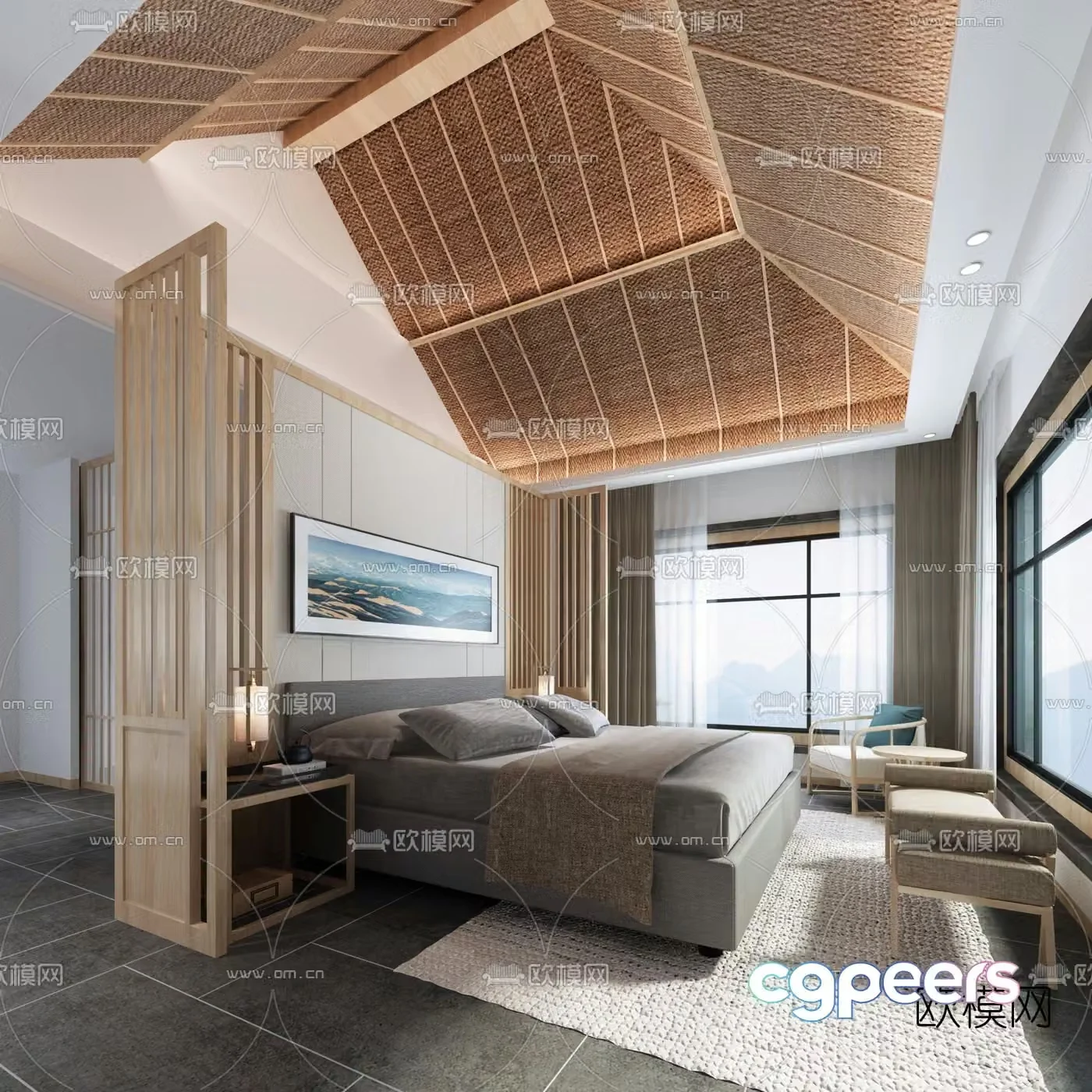 New Chinese style B&B guest room 3D model