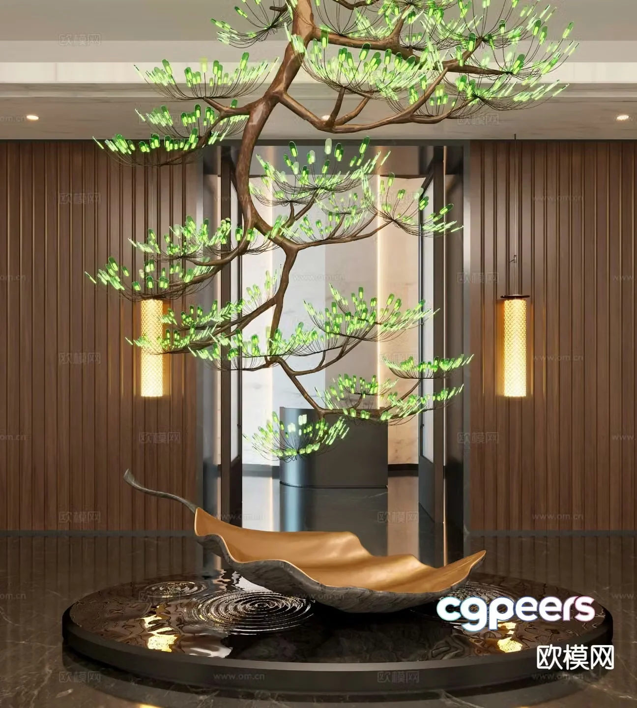 Modern interior installation decorative tree landscaping 3d model