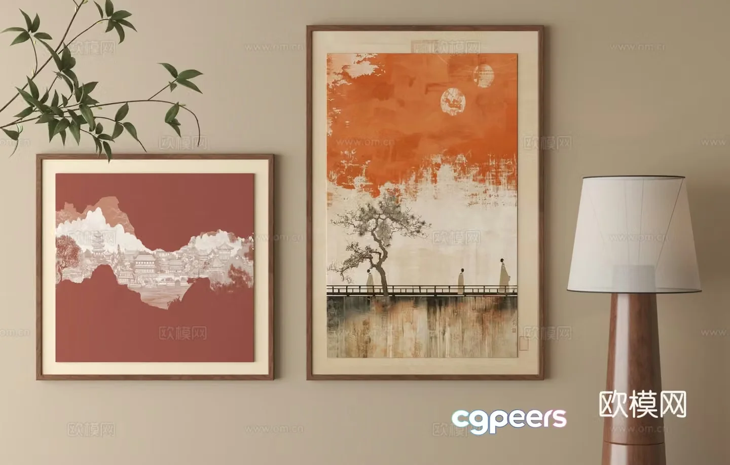 New Chinese style 3D model of Zen hanging paintings