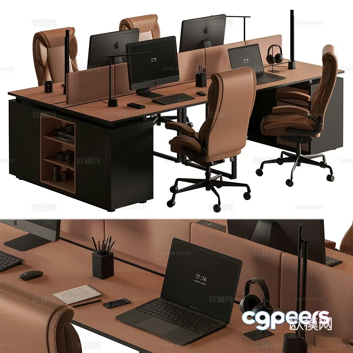 New Chinese leather office desk chair 3D model