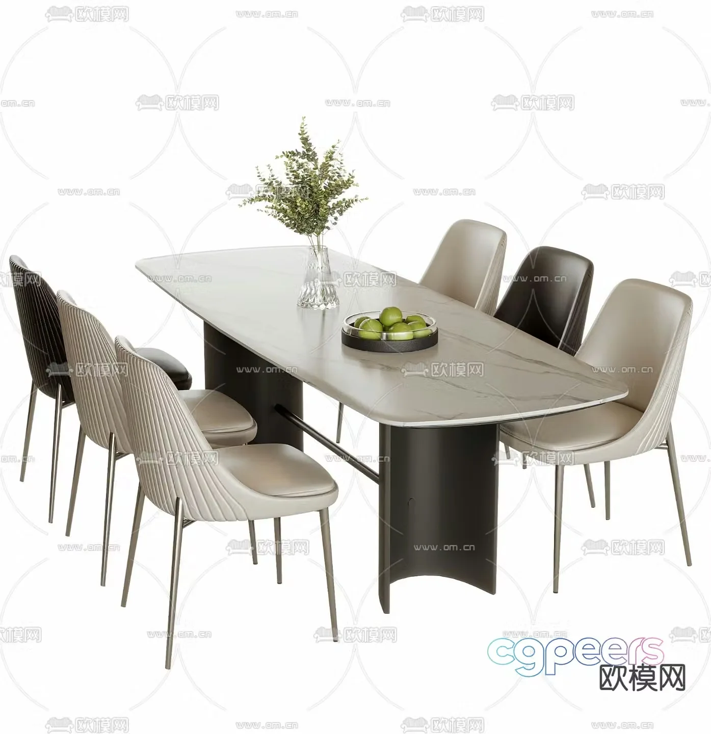 Modern dining table and chairs 3d model