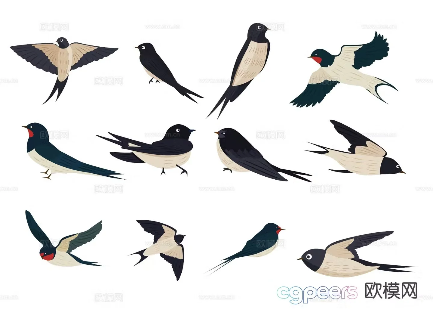 Swallow silhouette flying bird wall decoration 3d model