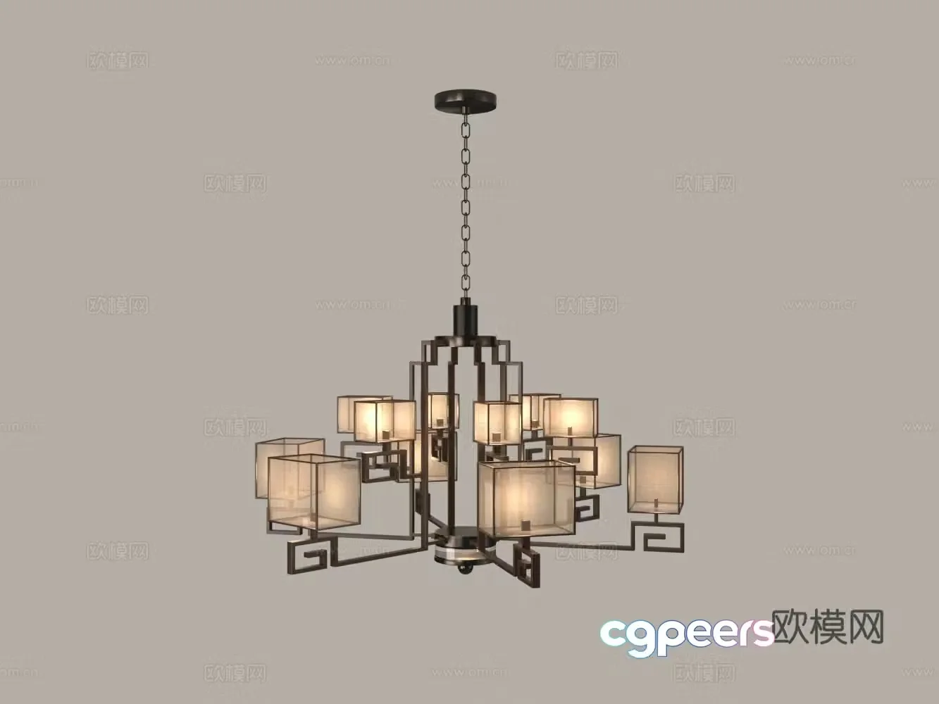 Chinese style mahogany six-head chandelier 3D model