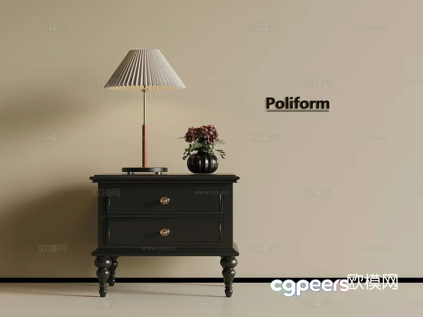 French retro style bedside table lamp ornament 3d model