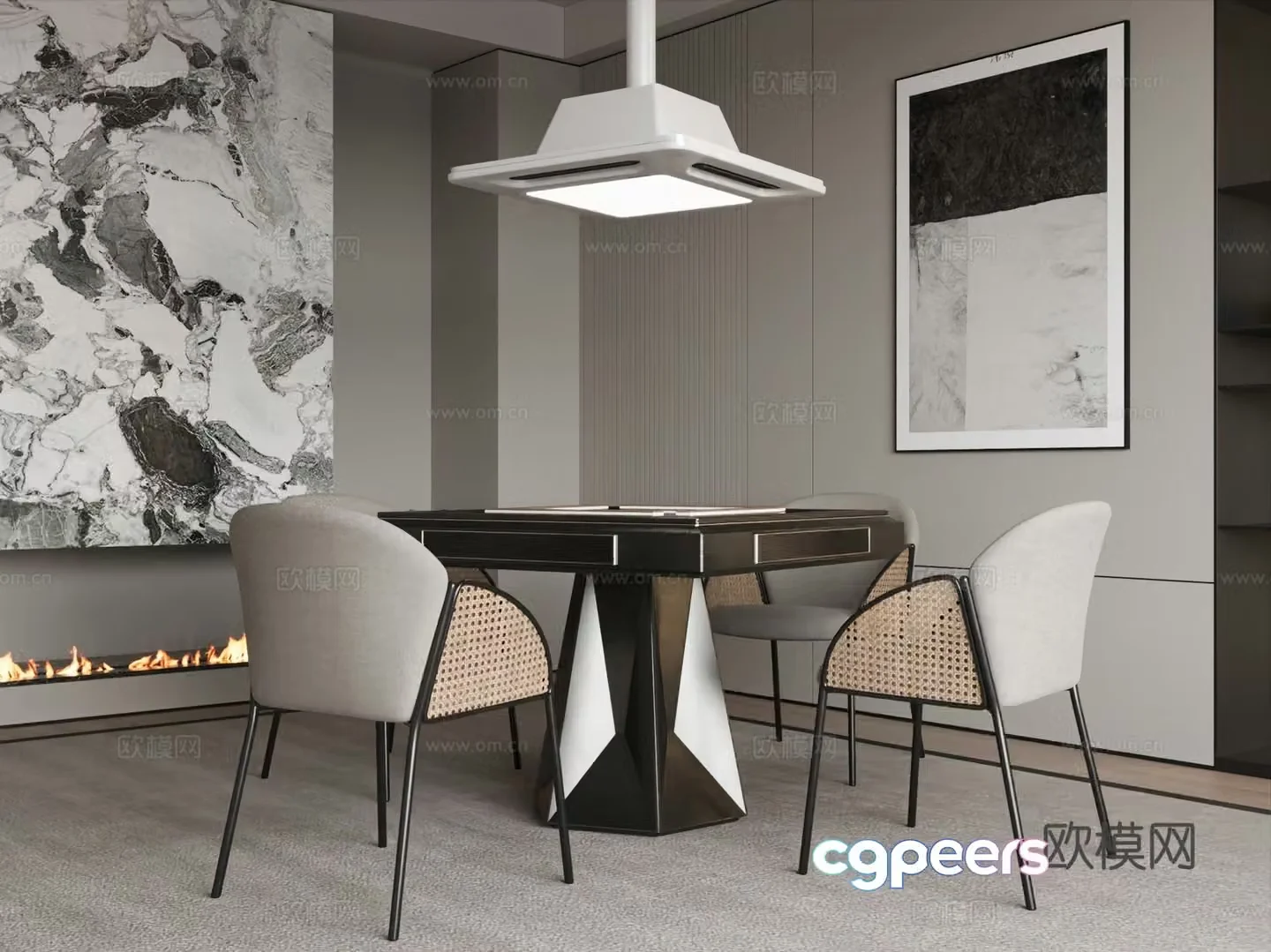 Modern chess and card room Mahjong room Mahjong chess and card tables and chairs 3D model