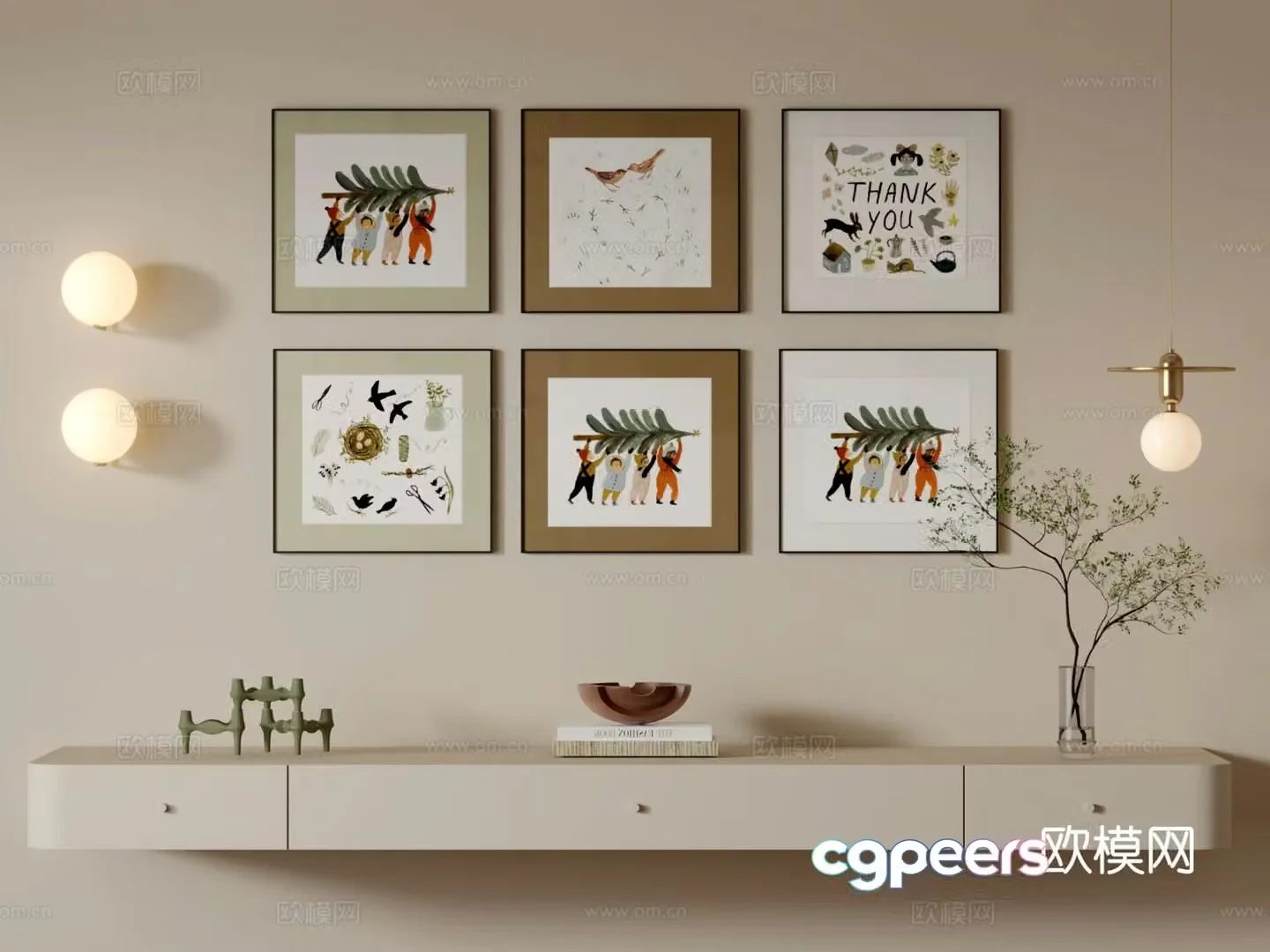 Cream style children’s hanging painting decorative painting 3D model