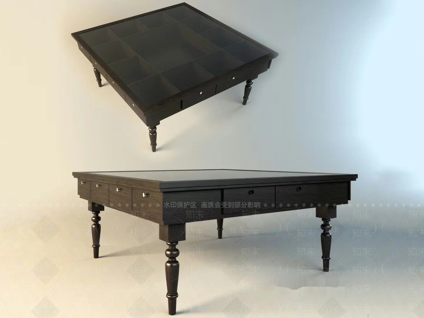 A Dark Brown Table 3D Model – 2283 – VRAY Render