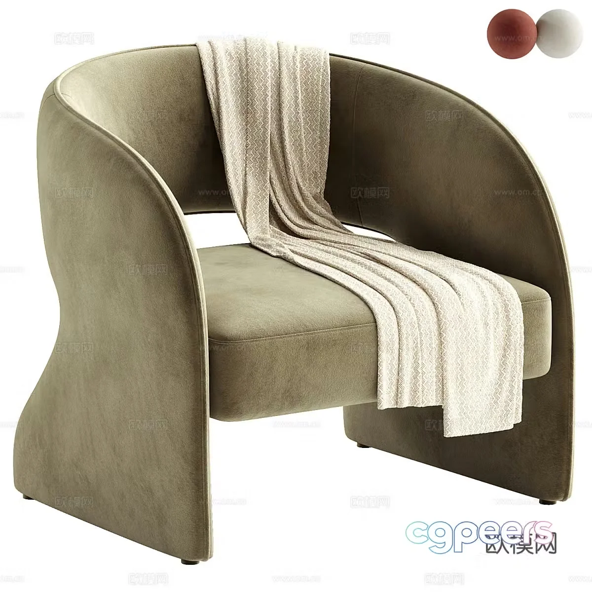 Modern Creamy Roz Lounge Chair 3D Model