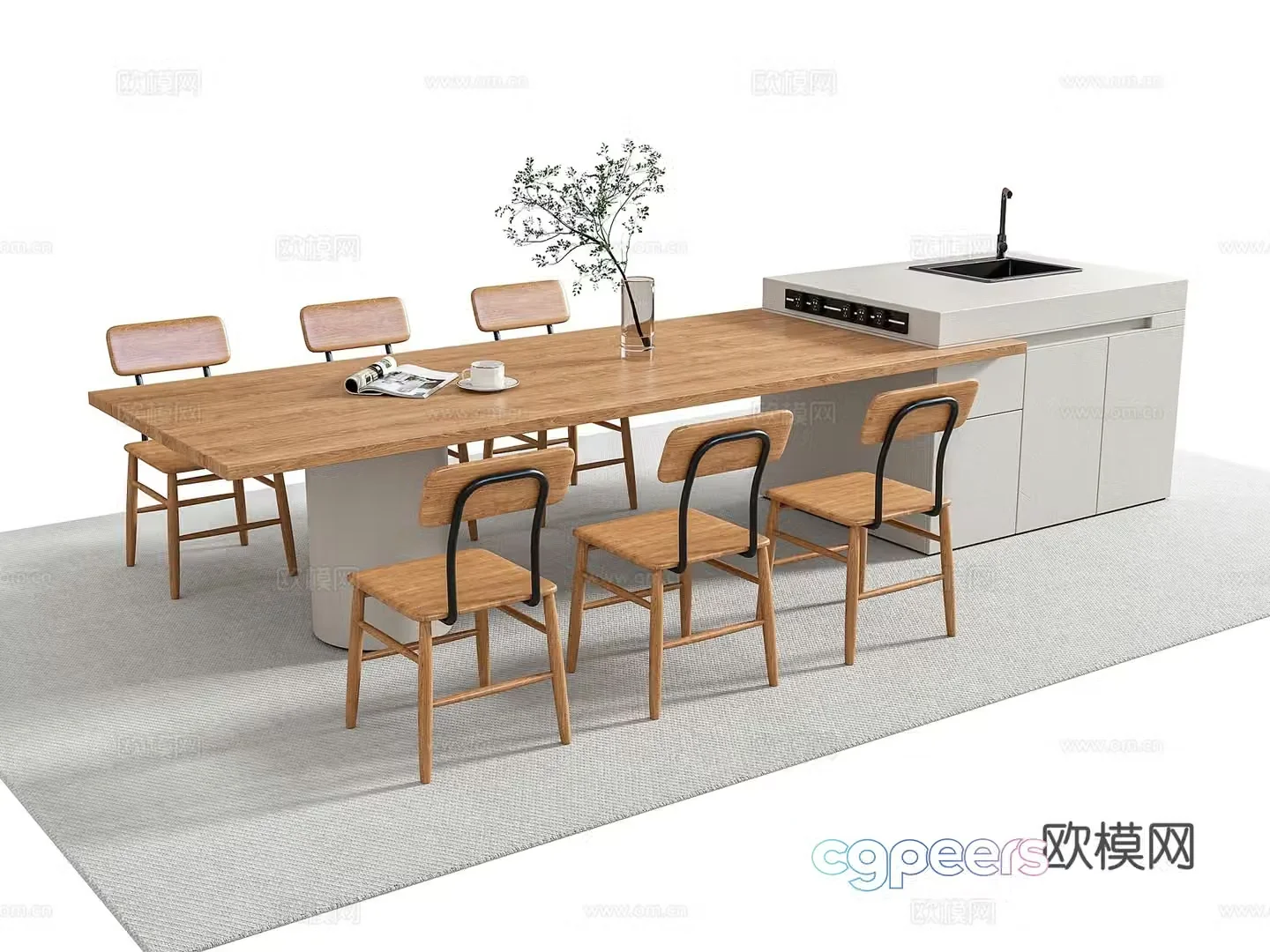 Modern Nakajima Dining Table and Chair 3D Model