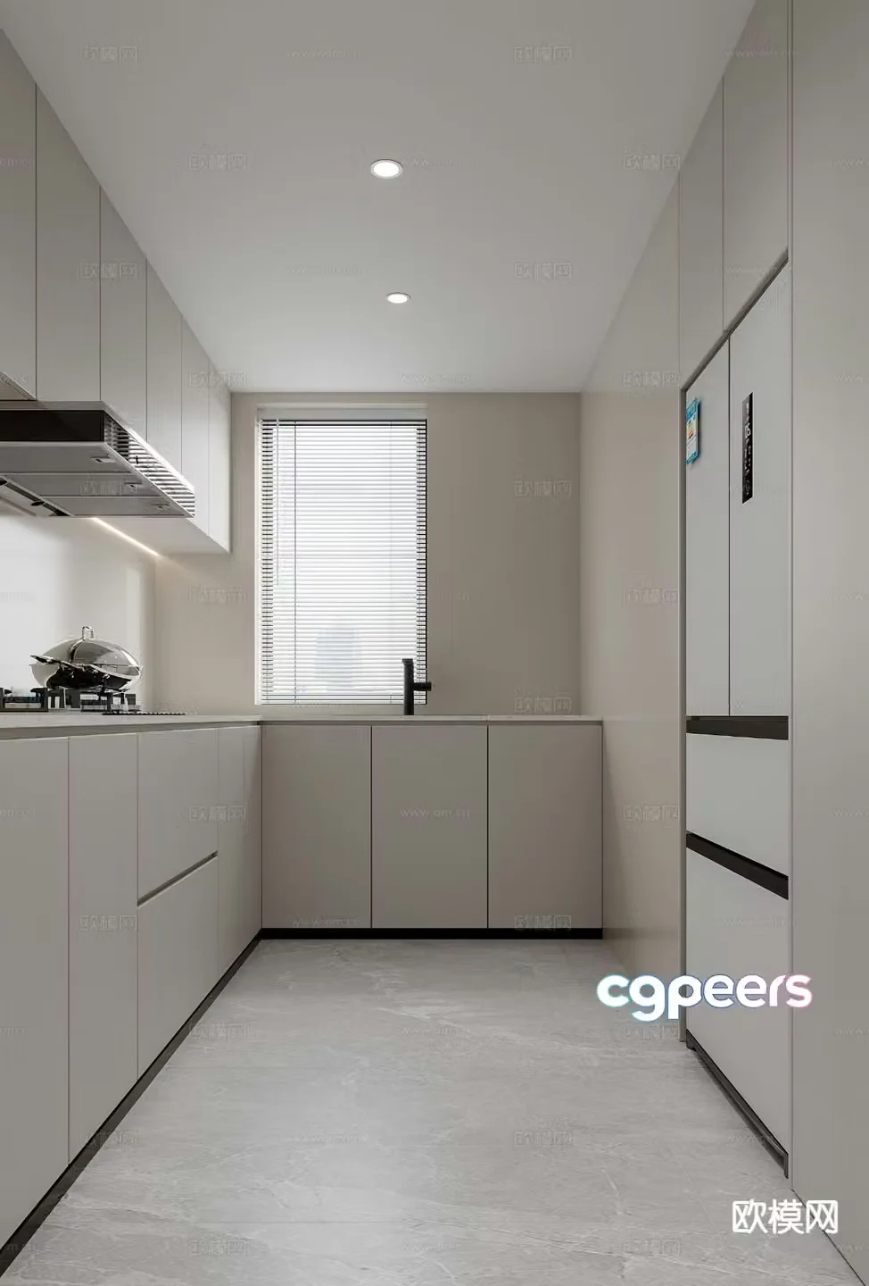 Simple U-shaped kitchen 3d model