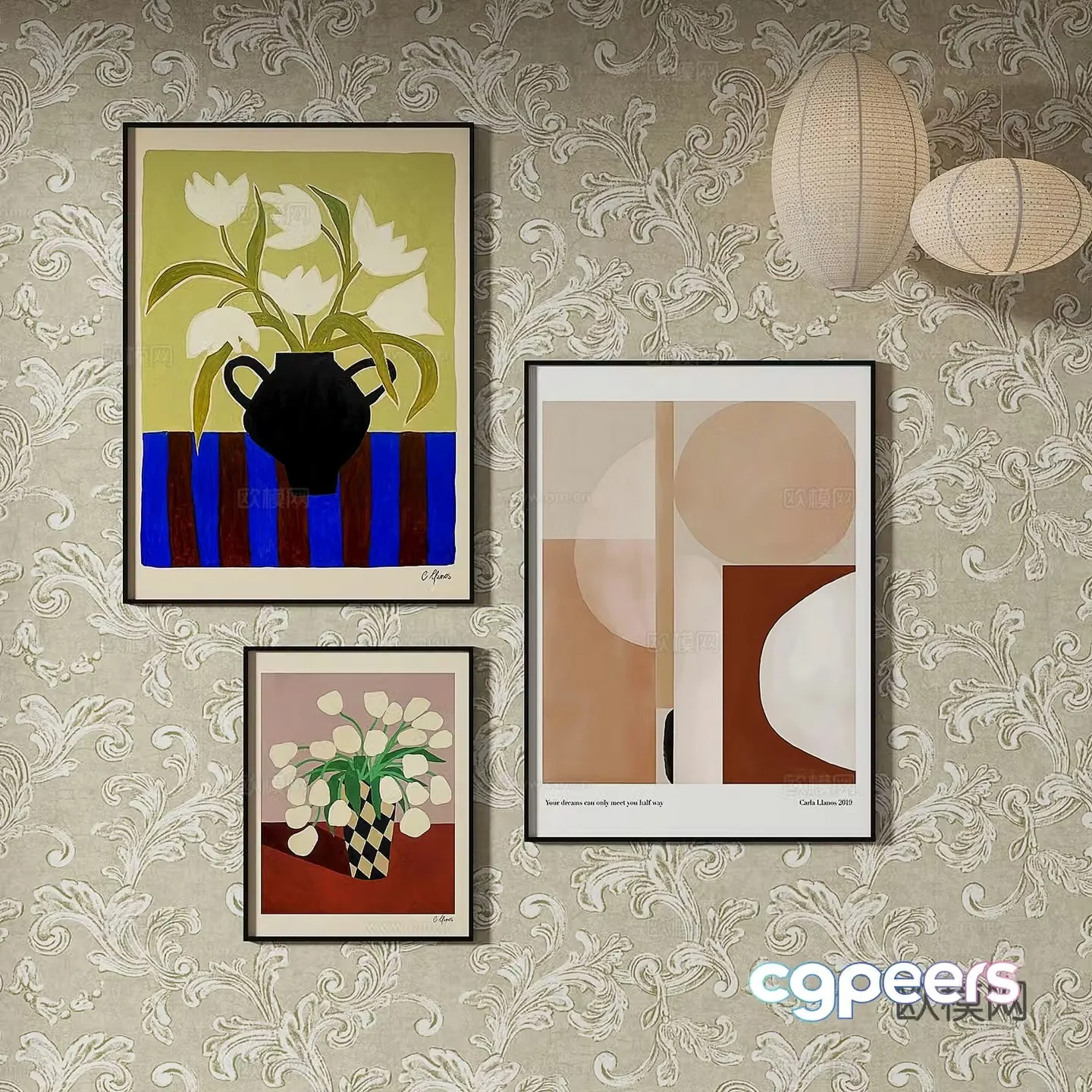 Simple European abstract painting decorative painting 3d model