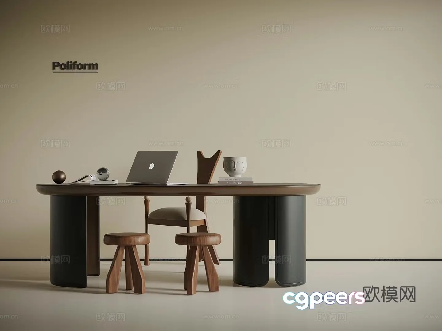 French desk and chair medieval style desk and chair 3D model