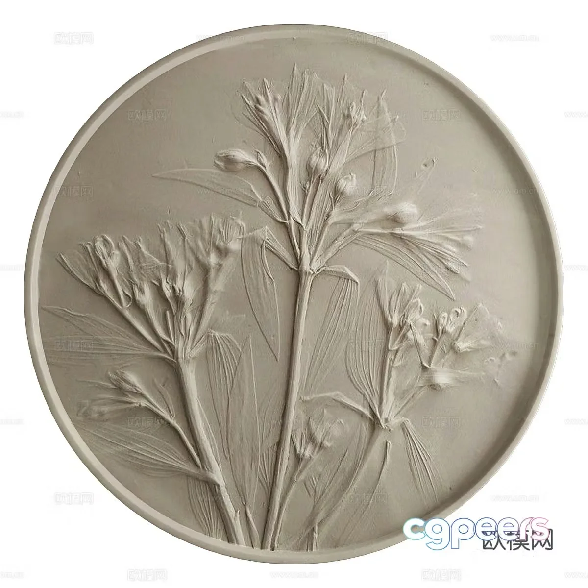 New Chinese plant round bas-relief decorative board 3D model