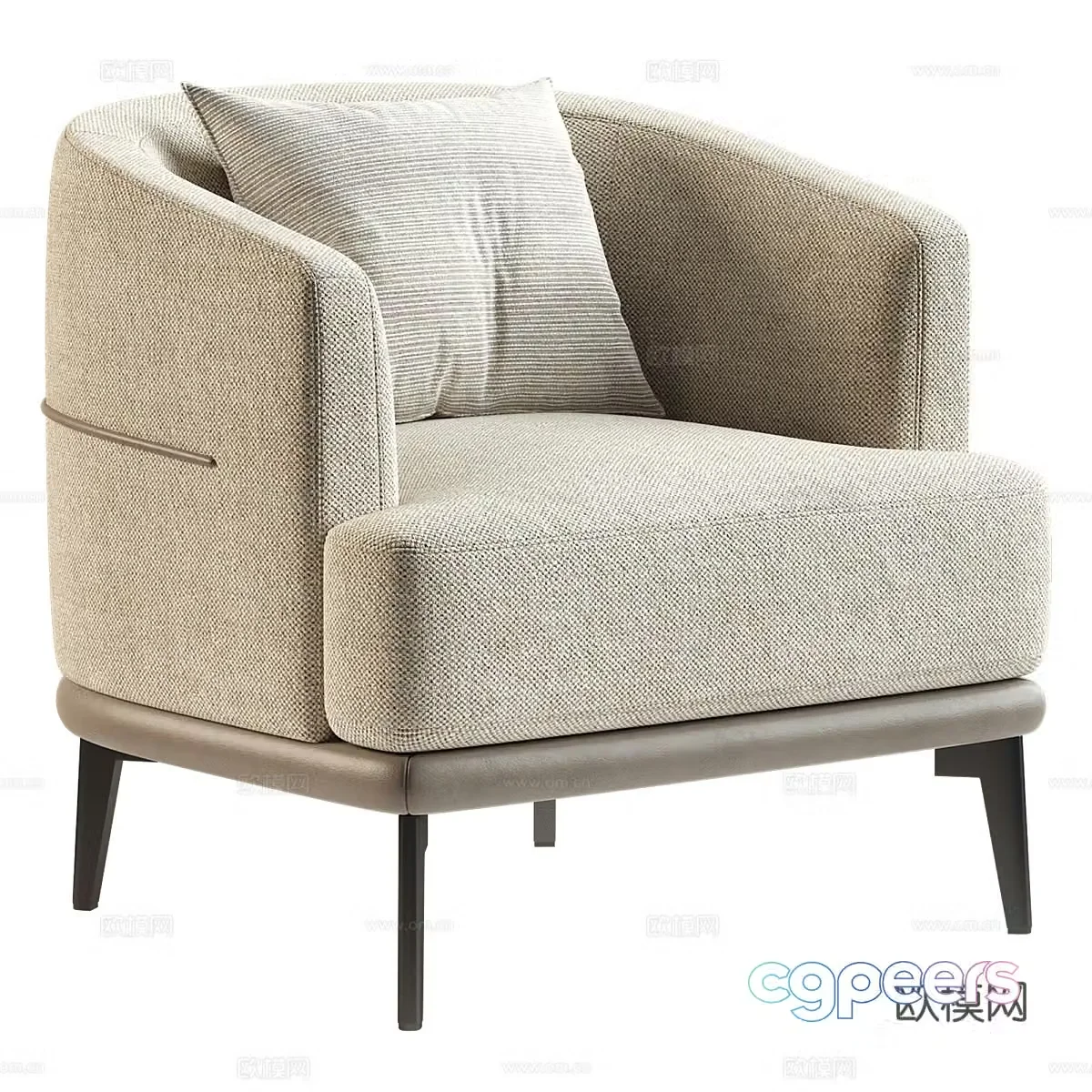 Modern linen upholstered armchair barrel chair suitable for living room bedroom 3d model