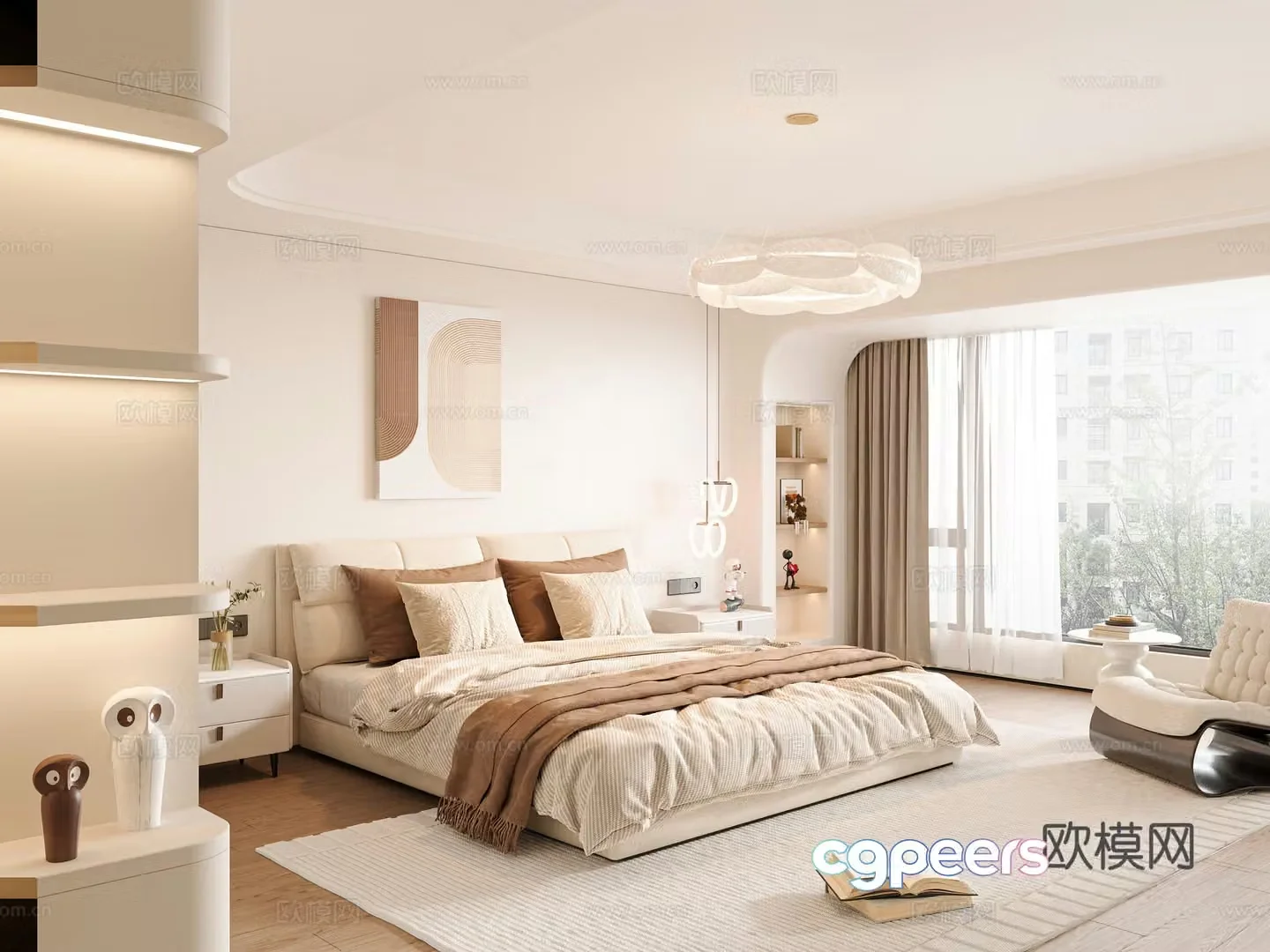 Creamy style home bedroom 3d model