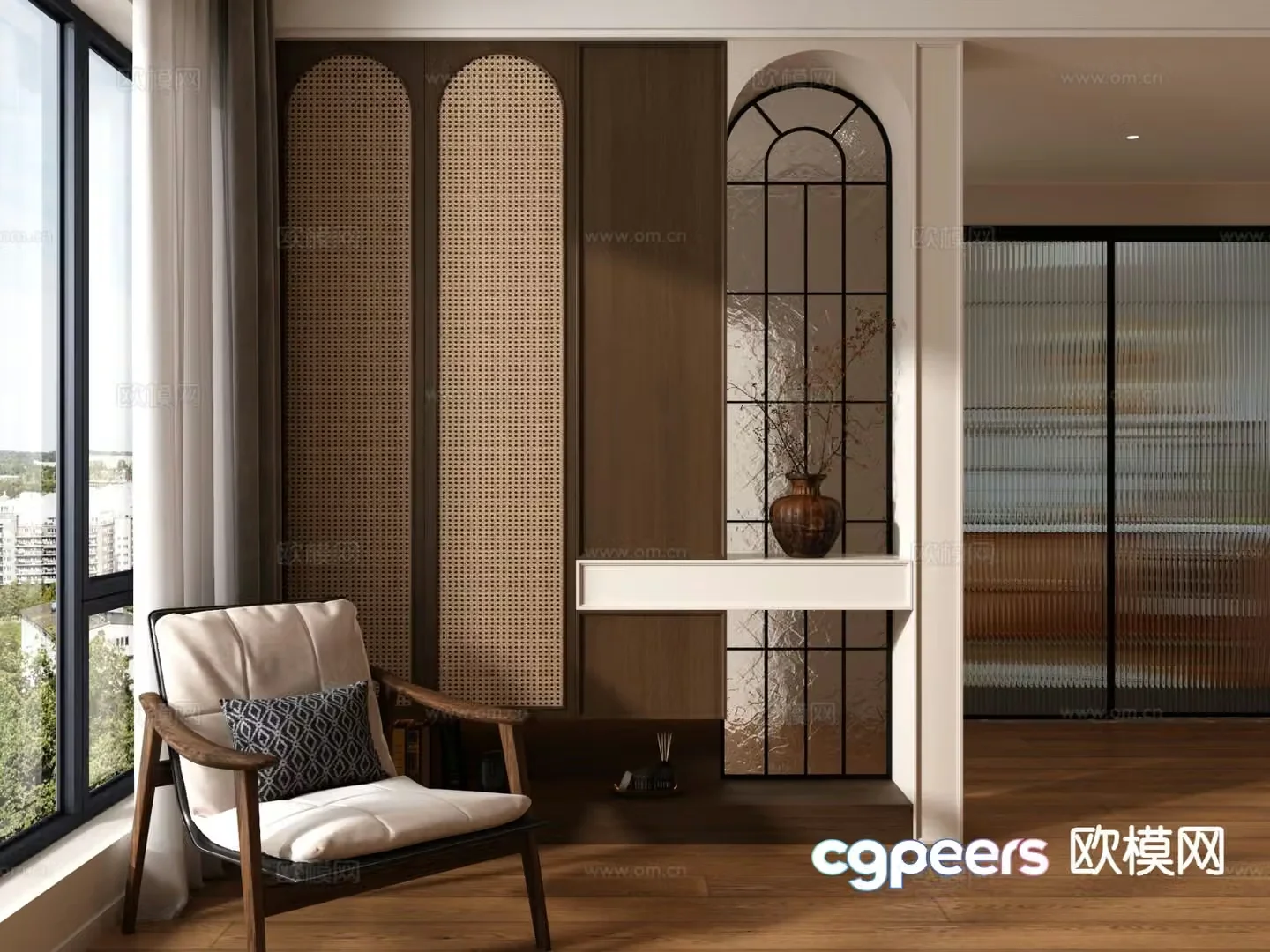 Middle-aged style rattan partition entrance partition leisure chair 3d model